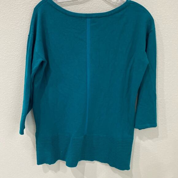 Tent and shadow sweater, blouse, size petite, medium, three-quarter sleeve, teal - Picture 5 of 7